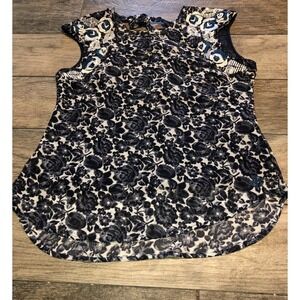 WOMENS ROAR BLOUSE SIZE SMALL FLORAL BLUE WHITE SLEEVELESS‎ SHIRT